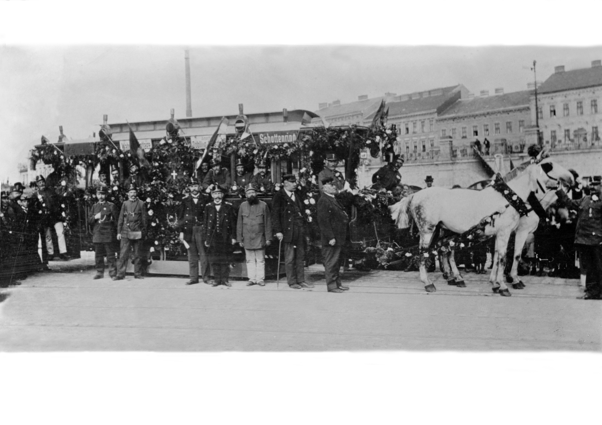 Verabschiedung der letzten Pferdestraßenbahn am 28. Jänner 1902