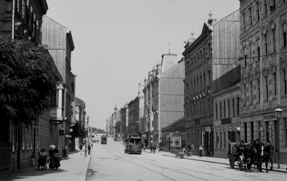 Straßenbahnzug der Type D1 mit Beiwagen in der Hütteldorferstraße um 1906