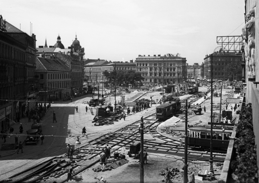 Mariahilferstraße Gleisbau Linien 5 und L, Sommer 1951