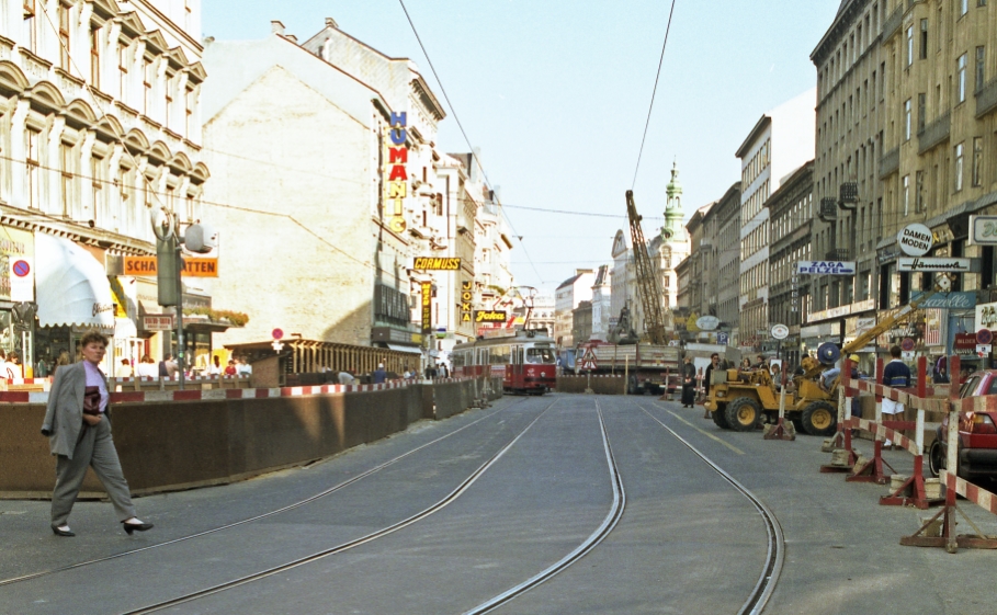 Mariahilfer Straße während Bau der U3, Okt 89