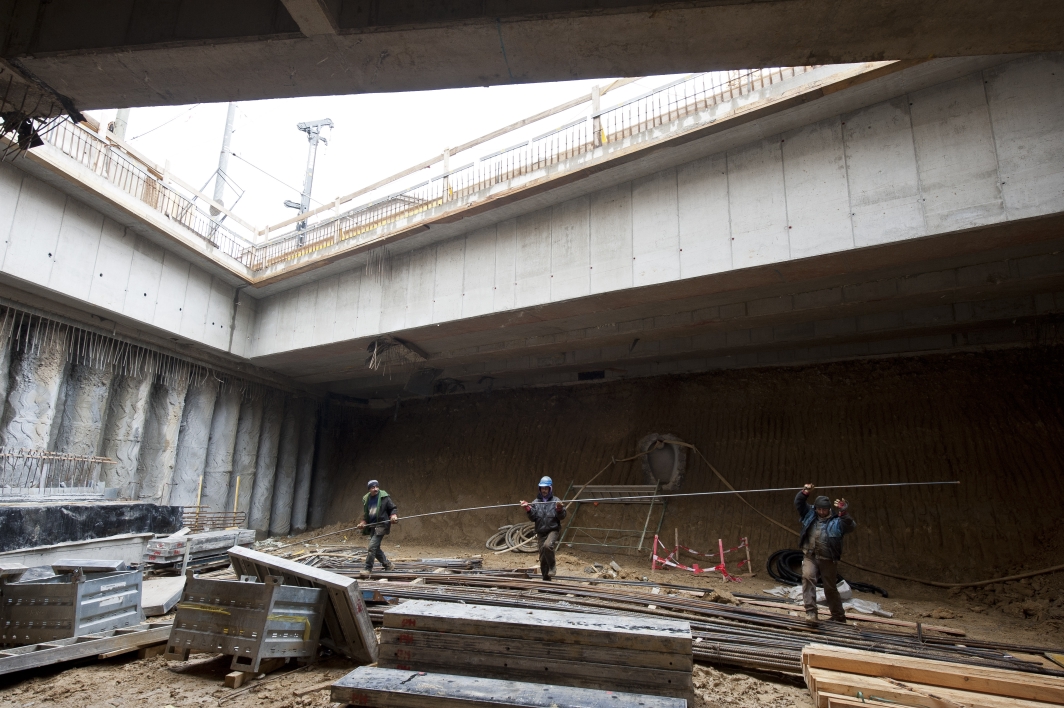 Baustelle für den U1-Ausbau nach Oberlaa bei der künftigen Station Troststraße in Wien-Favoriten.