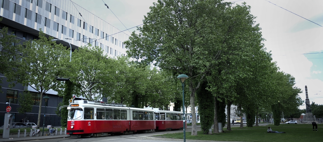 Straßenbahn der Linie 6 im Bereich Westbahnhof.