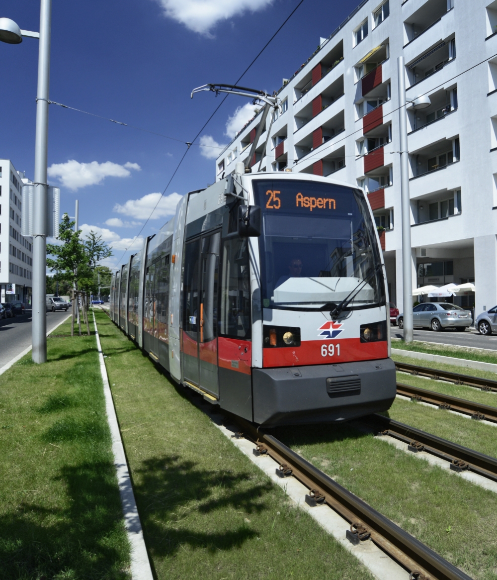 Straßenbahn der Linie 25 im Bereich Tokiostraße.