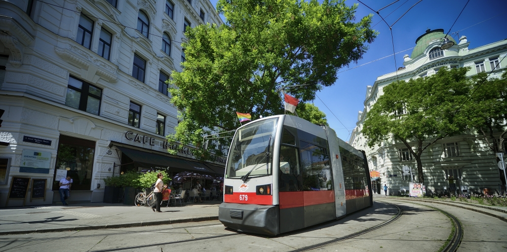 Straßenbahn der Linie 5.