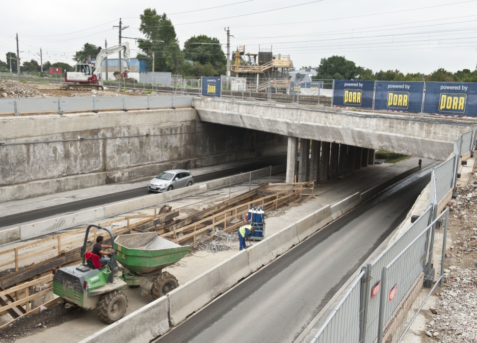 Überirdische Bauarbeiten an der U1-Verlängerung nach Oberlaa.