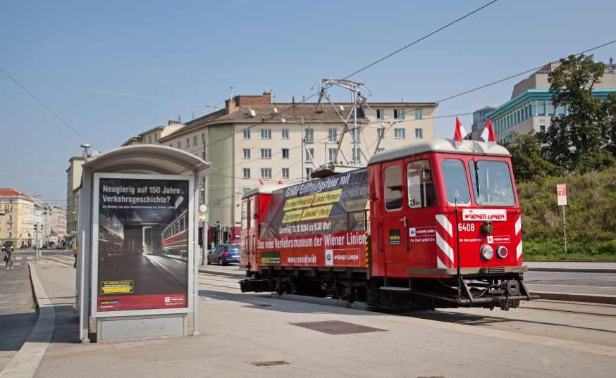 Der GP 6408 als Werbewagen für das neue Verkehrsmuseum Erdberg , September 2014