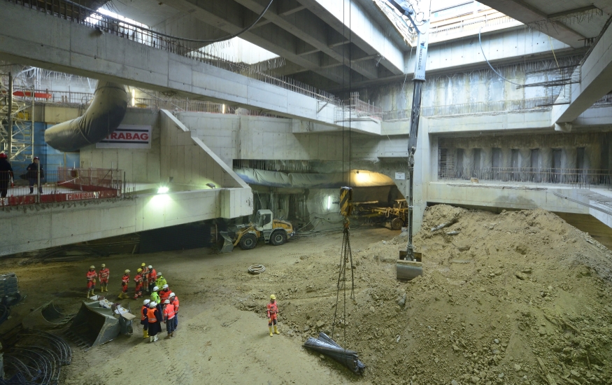 Baufortschritt bei der U1-Verlängerung in der künftigen Station Troststraße