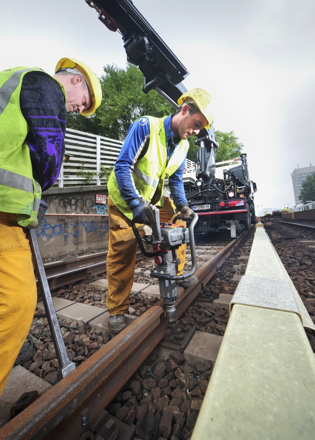 Arbeiten an den Gleisen der Strecke U4 zwischen Heiligenstadt und Schottenring.