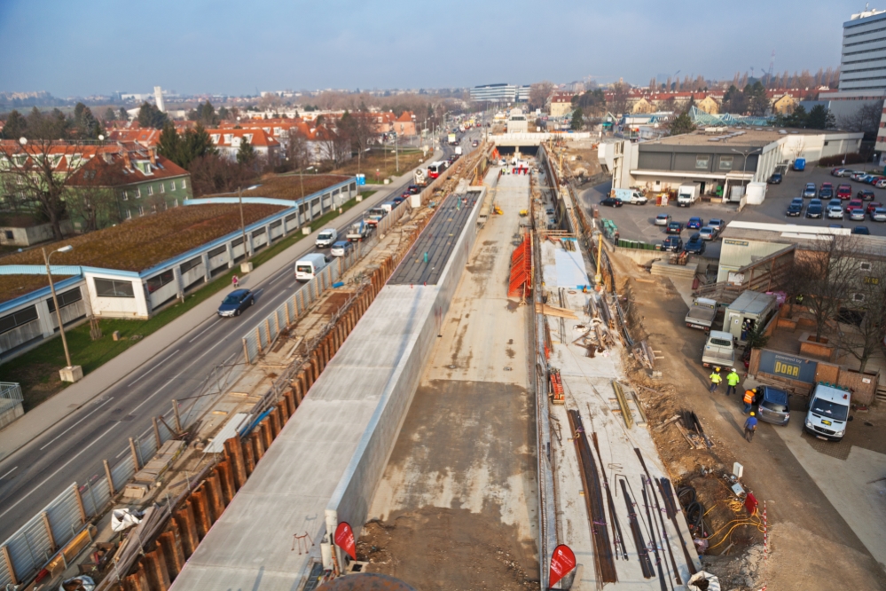 U-Bahn Bauabschnitt U1 Bereich Alaudagasse, Favoritenstraße, Dezember 2015