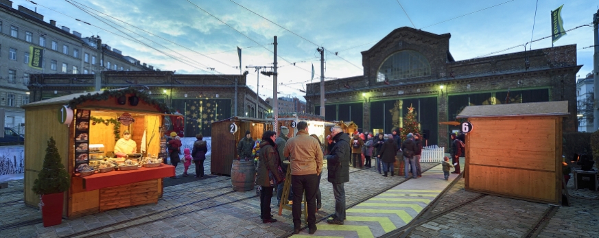 Zum ersten Mal wurde heuer am Gelände des Verkehrsmuseums Remise ein Adventmarkt eingerichtet.