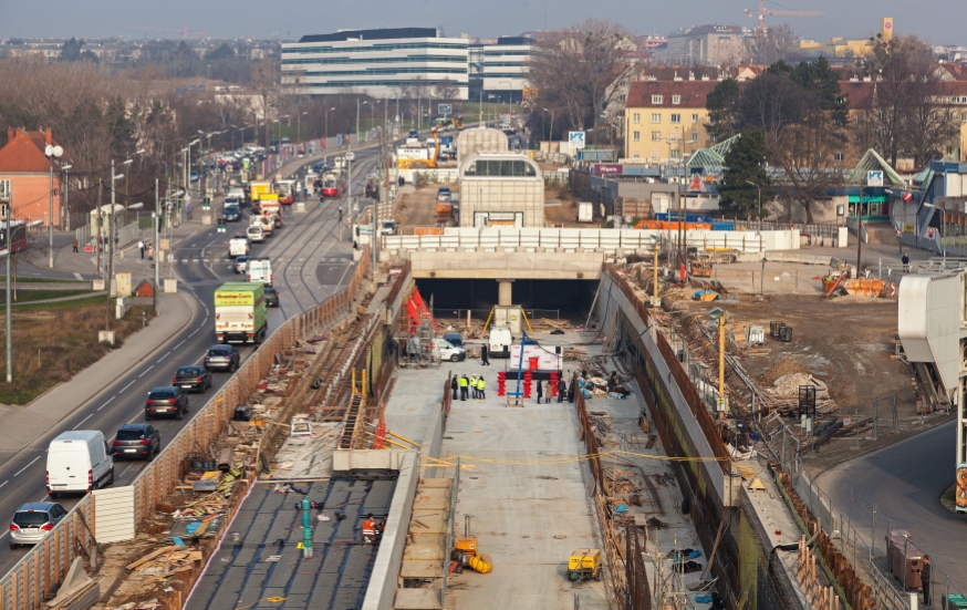 U-Bahn Bauabschnitt U1 Bereich Alaudagasse, Favoritenstraße, Dezember 2015