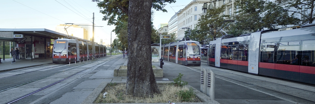 Straßenbahn der Linie 2 auf der Marienbrücke.