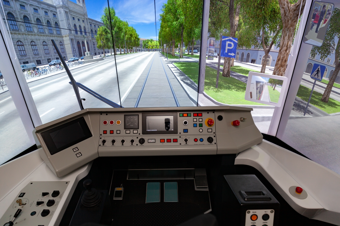 Straßenbahn-Simulator in der Hauptwerkstätte Simmering mit nachgebautem Fahrerstand