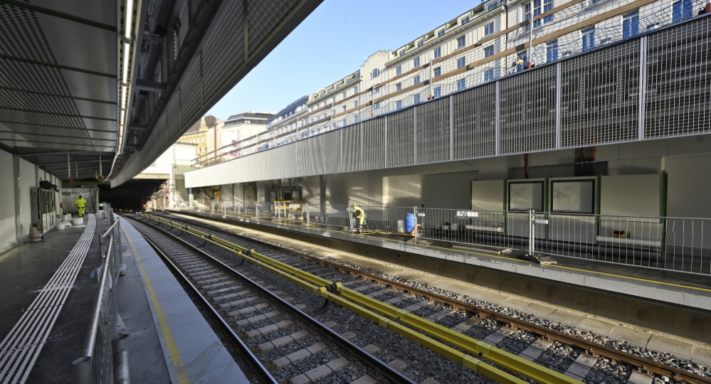 Baustelle der Linien U4 bei der Station Pilgramgasse.