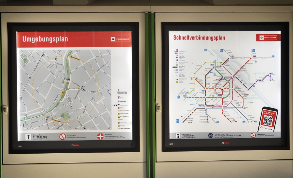 Zahlreiche Infos erleichtern den Fahrgästen die Orientierung im Netz und in der näheren Umgebung jeder Station