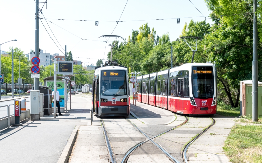 Flexity Linie 11 und Ulf Linie 71 in Kaiserebersdorf