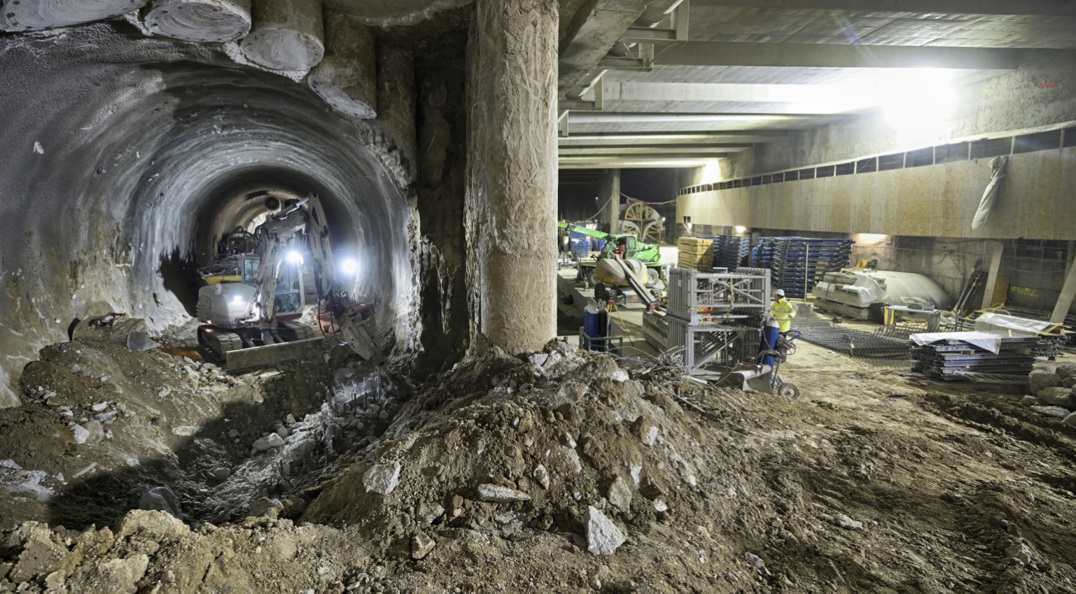 Tunnelbauarbeiten für die Verknüpfung von bestehendem und neuem U2-Tunnel