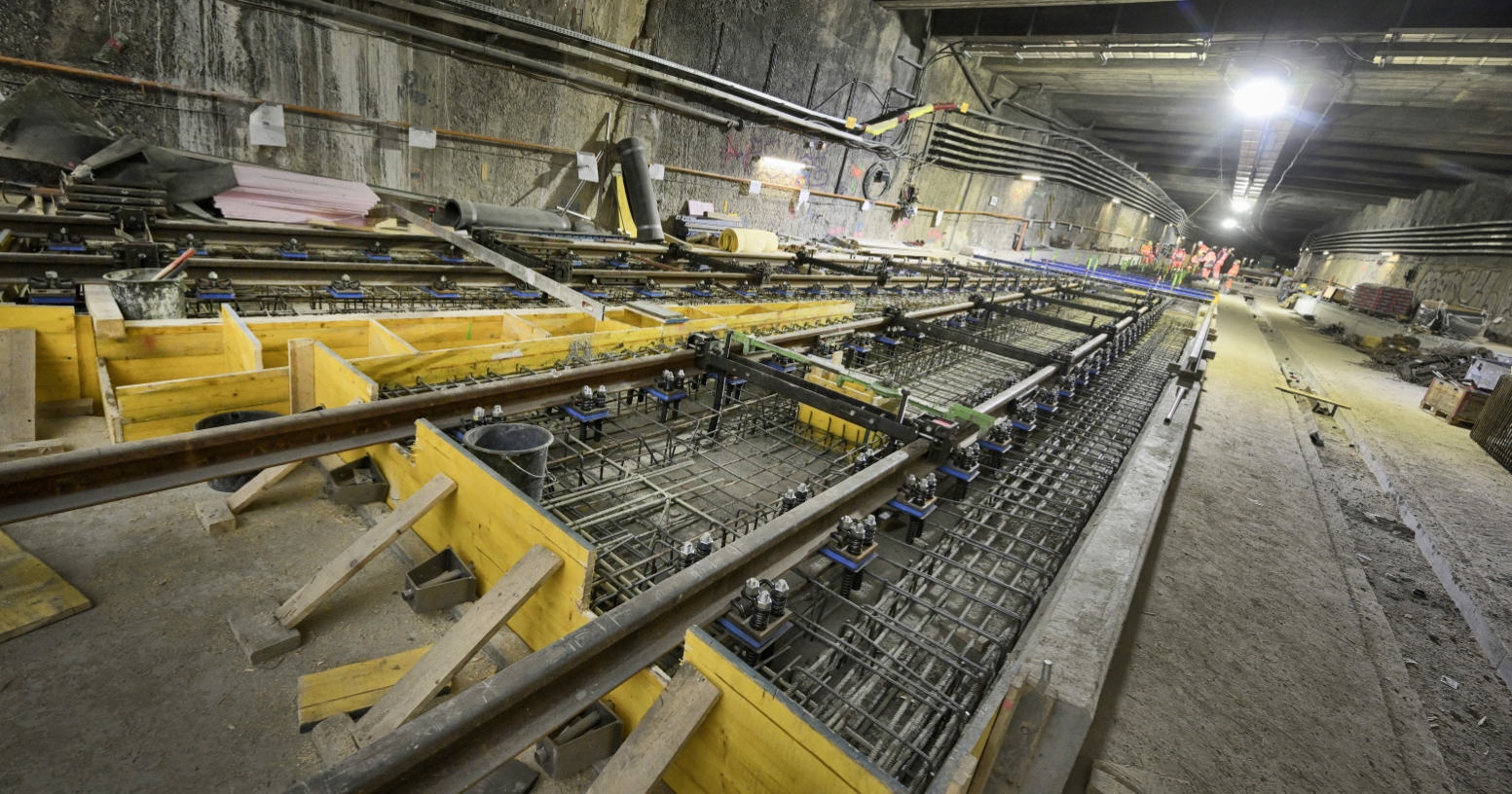 Gleisarbeiten im U2-Tunnel im Bereich Landesgerichtsstraße